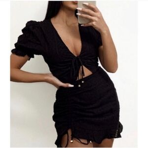 Runaway Black Polka Dot Mini Dress Medium 6